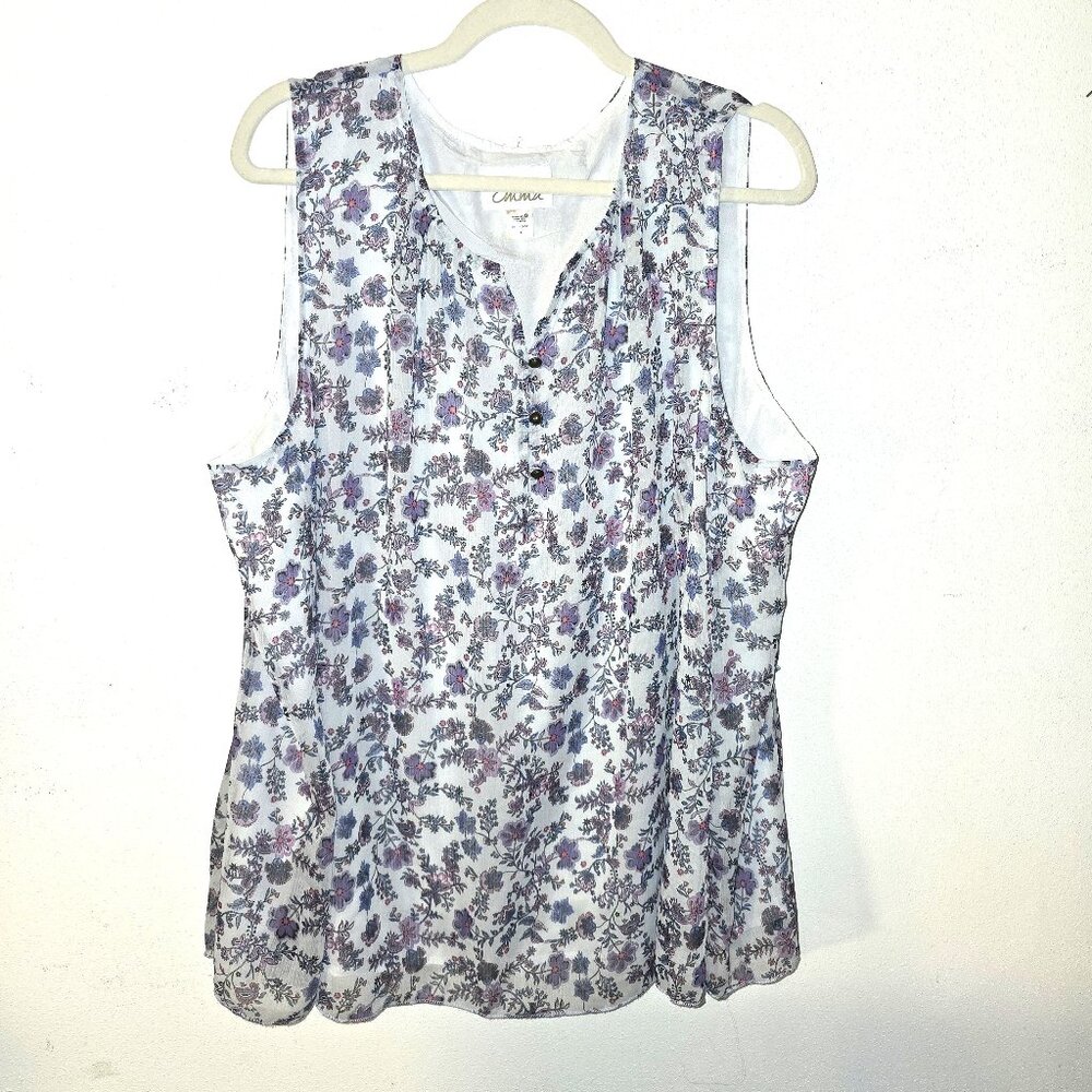 Simply Emma Floral Lilac Lavendar Purple & Pink Sleeveless Blouse Size 1X